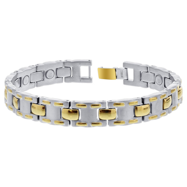 Titanium 2 Tone Mens Magnetic Power Golf Bracelet 8.5 inch - Gem Avenue