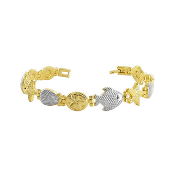 Sea Life Link 10mm Wide Magnetic Bracelet 8 Long with Fold over Clasp - Gem Avenue