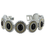 Magnetic Silver Tone Oval Black Onyx Link Bracelet 7.25 inch