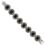 Magnetic Silver Tone Oval Black Onyx Link Bracelet 7.25 inch