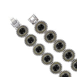 Magnetic Silver Tone Oval Black Onyx Link Bracelet 7.25 inch