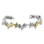 Magnetic Link Adorable Dolphin Two Tone 11mm wide Bracelet 7 inch