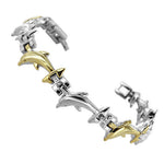 Magnetic Link Adorable Dolphin Two Tone 11mm wide Bracelet 7 inch