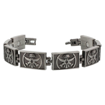Oxidized Finish Puppet engraved Links Magentic Link Bracelet 8.5 inch Long - Gem Avenue