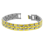 Men's Stainless Steel 12mm Magnetic Gold Tone Link Bracelet 8 inch