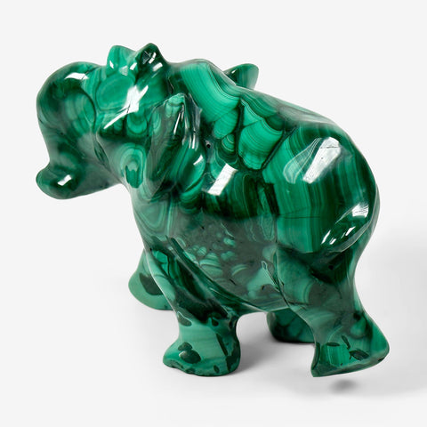 Hand Carved Malachite Gemstone Elephant Animal Figurine Wholesale - Gem Avenue
