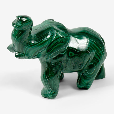 Hand Carved Malachite Gemstone Elephant Animal Figurine Wholesale - Gem Avenue