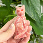 Hand-Carved Rhodochrosite Cat Gemstone Animal Carving