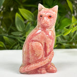 Hand-Carved Rhodochrosite Cat Gemstone Animal Carving