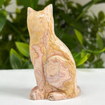 Hand-Carved Rhodochrosite Cat Gemstone Animal Carving