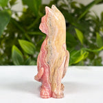 Hand-Carved Rhodochrosite Cat Gemstone Animal Carving