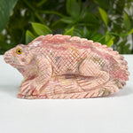 Hand-Carved Rhodochrosite Iguana Gemstone Animal Carving