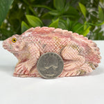 Hand-Carved Rhodochrosite Iguana Gemstone Animal Carving