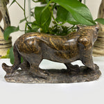Hand-Carved Serpentine Panther Gemstone Animal Figurine