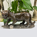 Hand-Carved Serpentine Panther Gemstone Animal Figurine
