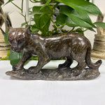 Hand-Carved Serpentine Panther Gemstone Animal Figurine