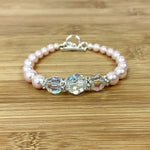 .925 Silver 7.5 inch Bracelet with Austrian Crystals and Faux Pearl