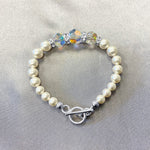 .925 Silver 7.5 inch Bracelet with Austrian Crystals and Faux Pearl