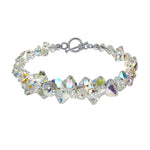 .925 Sterling Silver 7.5-Inch Bracelet with Cluster Bicone Austrian Crystals Elegant Women’s Jewelry