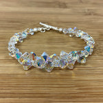 .925 Sterling Silver 7.5-Inch Bracelet with Cluster Bicone Austrian Crystals Elegant Women’s Jewelry