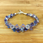 .925 Sterling Silver 7.5-Inch Bracelet with Cluster Bicone Austrian Crystals Elegant Women’s Jewelry