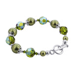 .925 Silver 8 inch Bracelet with 10mm Faux Pearl and Austrian Crystals