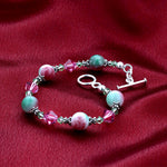 Simulated Gemstones & Austrian Crystals 925 Sterling Silver 7.5 inch Long Bracelet