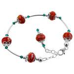 Red Millefiori Glass With Austrian Crystals 925 Sterling Silver 7 to 8.5 inch Long Bracelet