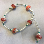 Red Millefiori Glass With Austrian Crystals 925 Sterling Silver 7 to 8.5 inch Long Bracelet