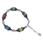 Sterling Silver Bracelet with Bali Bead Caps & Austrian Crystals Handmade Jewelry