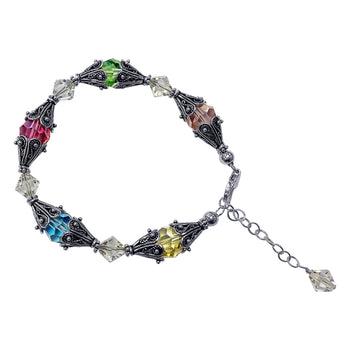 Sterling Silver Bracelet with Bali Bead Caps & Austrian Crystals Handmade Jewelry