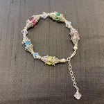 Sterling Silver Bracelet with Bali Bead Caps & Austrian Crystals Handmade Jewelry