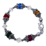 Sterling Silver Bracelet with Bali Bead Caps & Austrian Crystals Handmade Jewelry