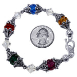 Sterling Silver Bracelet with Bali Bead Caps & Austrian Crystals Handmade Jewelry