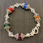Sterling Silver Bracelet with Bali Bead Caps & Austrian Crystals Handmade Jewelry