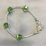Sterling Silver 7.5 inch Bracelet with Cube Shape Austrian Crystals