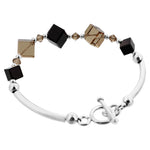 Sterling Silver 7 inch Bracelet with Diagonal Shaped Austrian Crystals