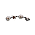 Round Faux Pearl & Cube Austrian Crystals 925 Sterling Silver 7.5 inch Long Bracelet