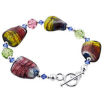 Blown Glass with Multicolor Austrian Crystals 925 Silver 8 to 9
