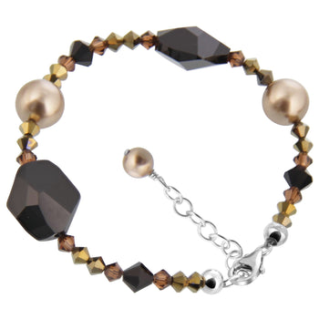 Austrian Crystals with Faux Pearl 7 to 8" Sterling Silver Bracelet - Gem Avenue