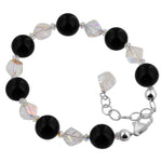 Onyx with Austrian Crystals 6 to 8 inch Long 925 Sterling Silver Bracelet