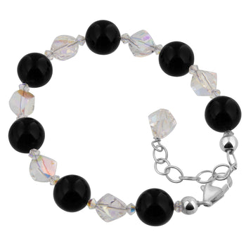 Onyx with Austrian Crystals 6 to 8 inch Sterling Silver Bracelet - Gem Avenue