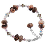 Austrian Crystals with Beads 7 to 9 inch Long Adjustable Sterling Silver Bracelet