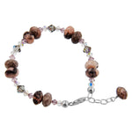 Austrian Crystals with Beads 7 to 9 inch Long Adjustable Sterling Silver Bracelet