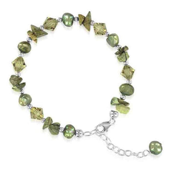 Freshwater Pearl with Austrian Crystals Sterling Silver Bracelet - Gem Avenue