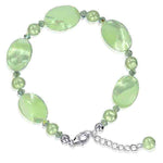 Green Austrian Crystals with Faux Pearl 925 Sterling Silver 7 to 8.5 inch Long Bracelet