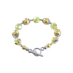 .925 Silver 8 inch Bracelet with 10mm Faux Pearl and Austrian Crystals