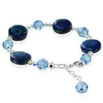 Abalone with Blue Austrian Crystals 7 inch Long 925 Sterling Silver Bracelet