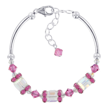 .925 Sterling Silver 6.5 inch Handmade Bracelet with Austrian Crystals
