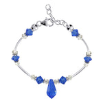 Blue Austrian Crystals 7 to 8.5 Inch Long 925 Sterling Silver Bracelet